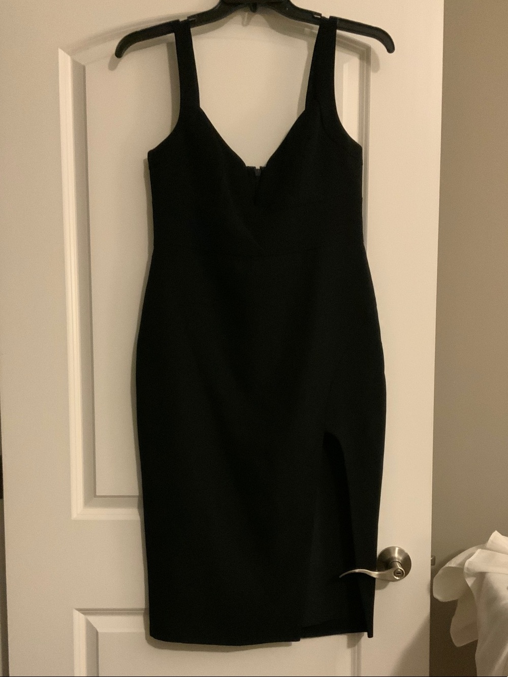 BCBGMaxAzria Black Midi Sheath Dress with Subtle Slit